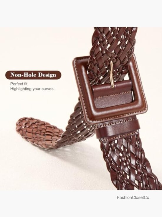 Wide Braided Leather Belt with Square Buckle, Adjustable Fit main image 5